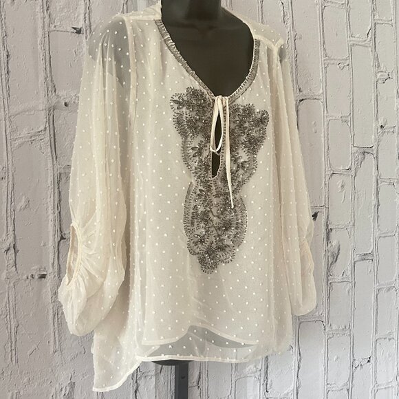BLACK - Ladies Jeweled Blouse - Picture 1 of 14